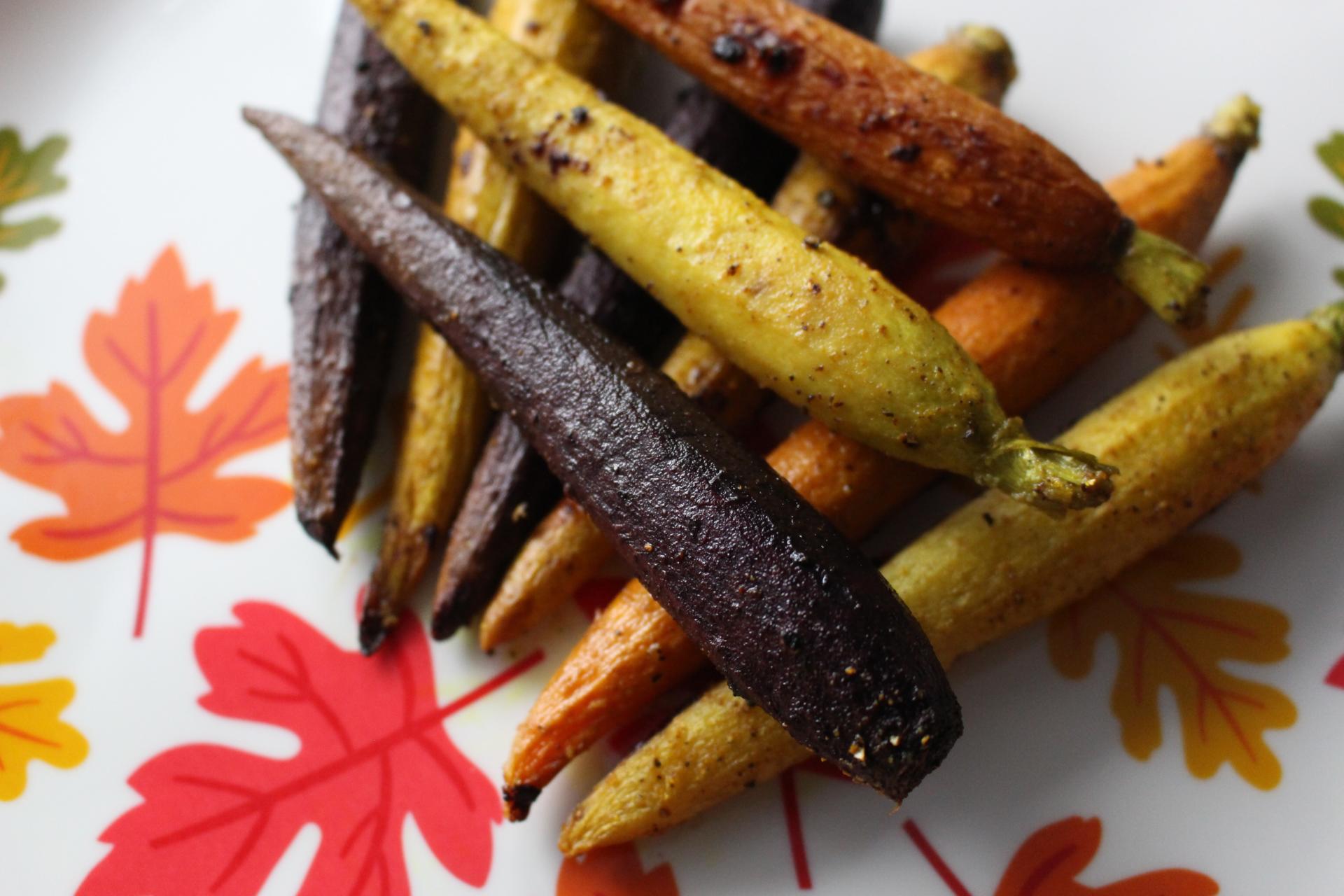 VEGGIES: Curry Roasted Rainbow Carrots by New Jersey foodie blogger What's For Dinner Esq.